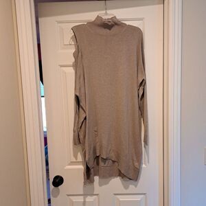 Allsaints Cecily Dress Mock Neck Cold Shoulder Sz Large Long Sleeves Beige